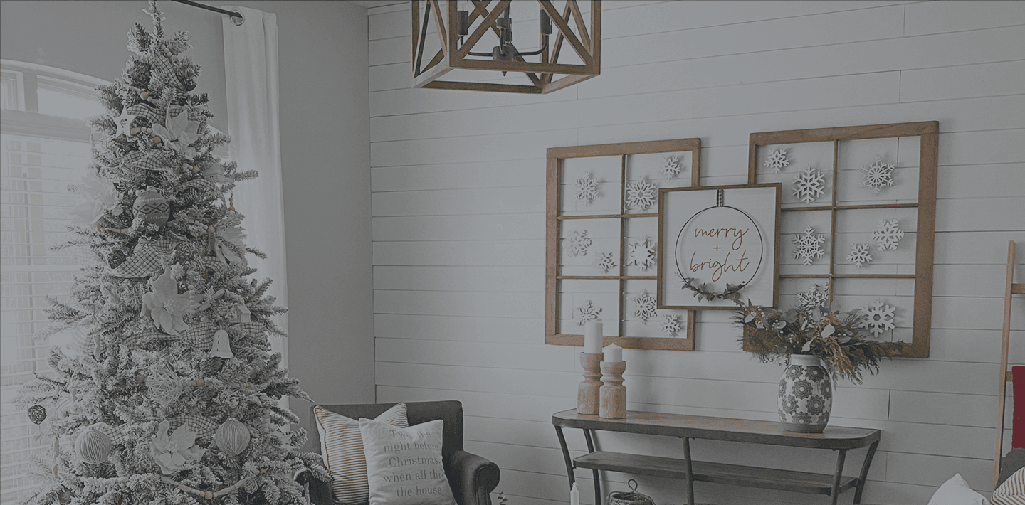 Timeless shiplap accent wall Christmas tree decor