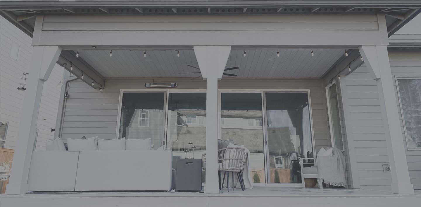 Backyard covered porch ceiling shiplap featuring Native Woods shiplap