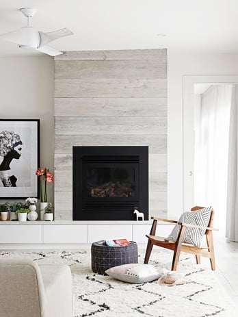Homes to Love rustic shiplap fireplace