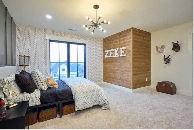 Boys bedroom featuring Native Woods accent wall, Picture