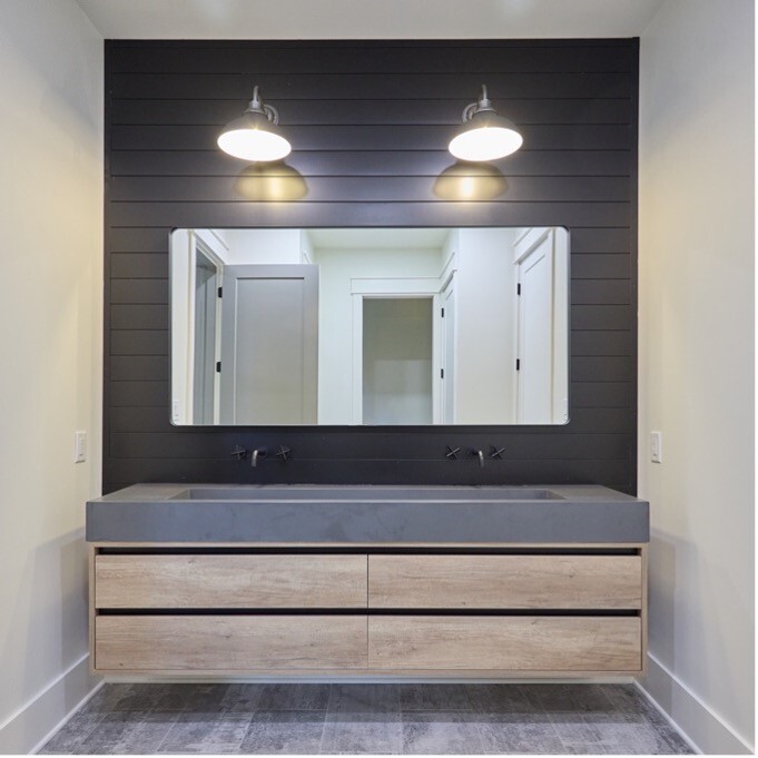 Modern farmhouse bathroom featuring Timeless black shiplap, Picture