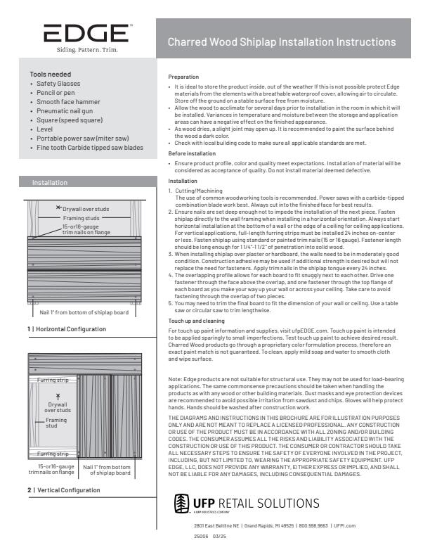EDGE_Charred Wood Shiplap_Installation Instructions