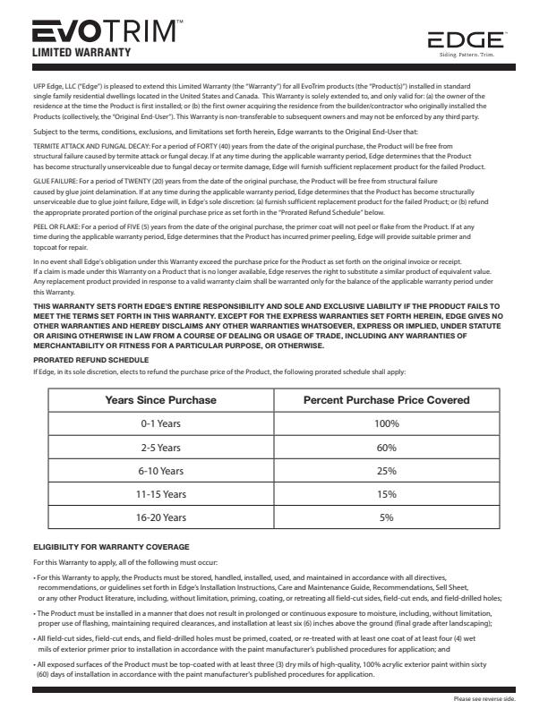 EvoTrim_40yrLimitedWarranty
